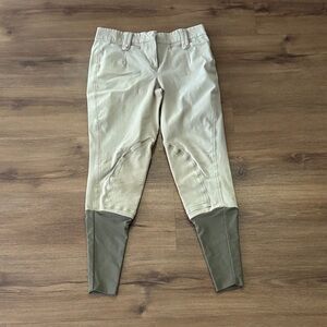 🐴 Woman's Tan AA Prestige Scholler Knee Patch Mid Rise Breeches. Size 42/26 US 🐴